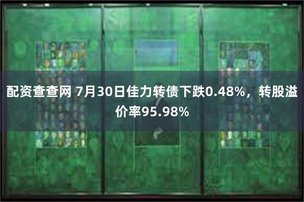 配资查查网 7月30日佳力转债下跌0.48%，转股溢价率95.98%