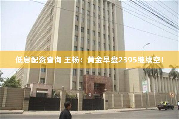 低息配资查询 王杨：黄金早盘2395继续空！